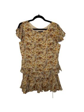 VTG Cynthia Howie 100% Silk Floral Skirt Suit Set Size 14 Brown Y2K 2 Piece